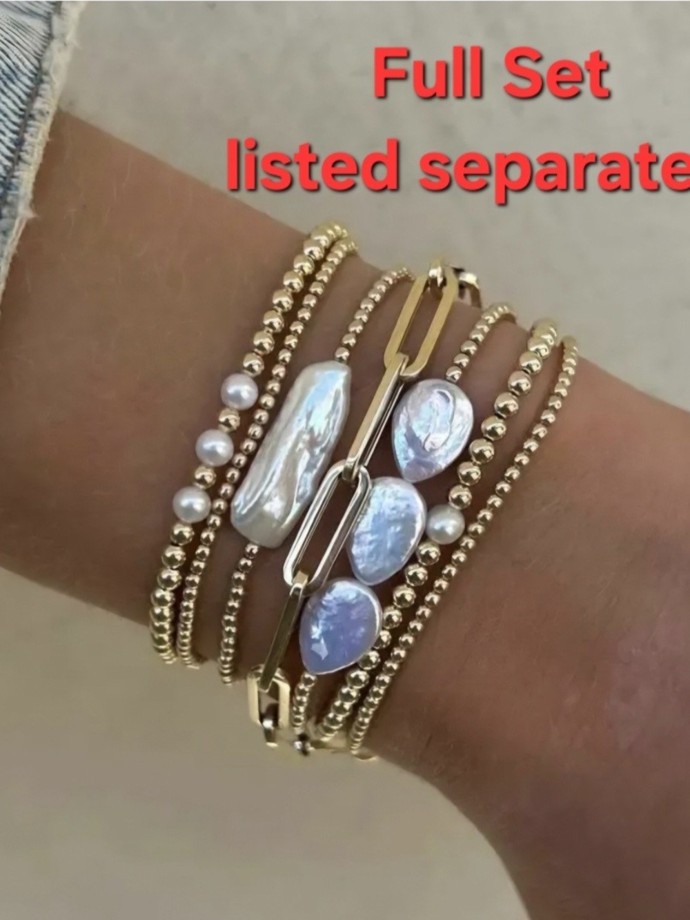 Freshwater Pearl Gold Beads Stretch Bracelet - Picture 8 of 10